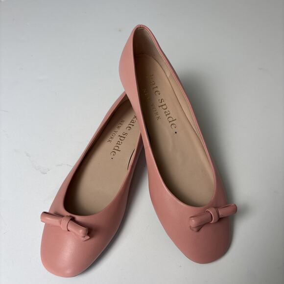 Kate Spade Kiersten Bow Pink Leather Ballet Flats New w/o Box Old Money Sz 8.5 - Picture 2 of 15